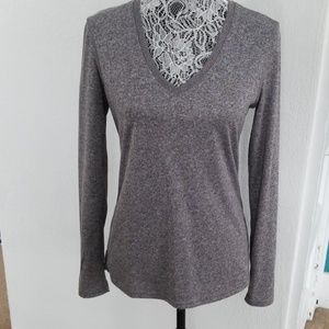 👽Danskin Now long sleeve v neck grey- Small